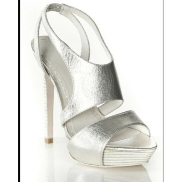 Alice & Olivia lux mirror heel stileto sandals leather silver 38.5 us 8 Platform